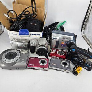 Digital Camera 35mm Video Charger Battery Cords SD Cards Lot 8+ PARTS Repair